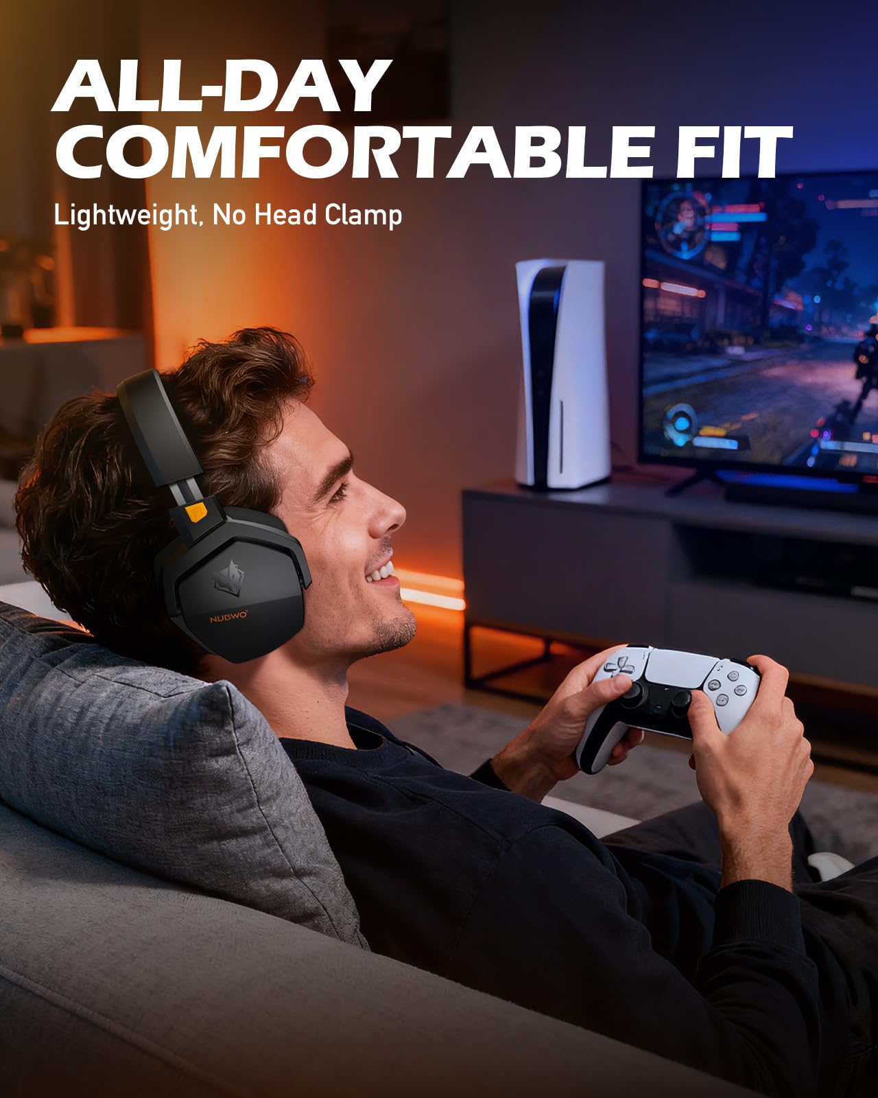 NUBWO G06 Dual Wireless Gaming Headset mit Mikrofon für PS5, PS4, PC, Mobile: 2.4 GHz Wireless + Bluetooth - 100 Stunden - 50mm -Treiber - Orange 8