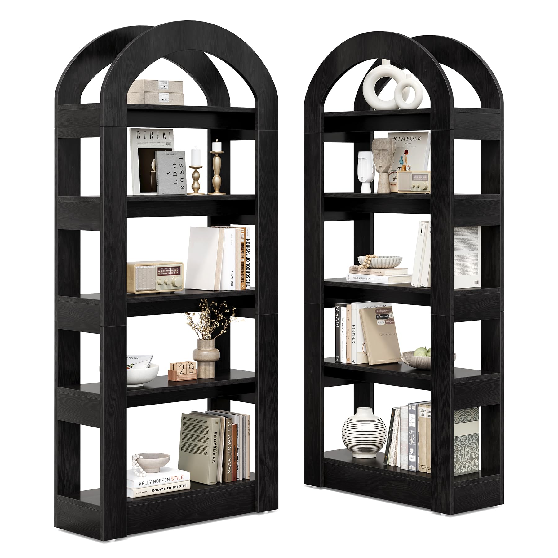 Photo 1 of ***ONLY ONE***LITTLE TREE 5-Tier Bookshelf, Arch-Shaped Racks, Tall Standing Wooden Bookcase Display Shelf Modern Storage Solution (1 Black)