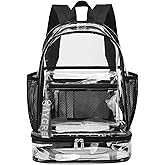 mygreen Clear Backpack with Bottom Compartment for Lunch Box or Shoes, 2-in-1 Design for School, Sports, Work, Stadium, Security, Travel, College Black