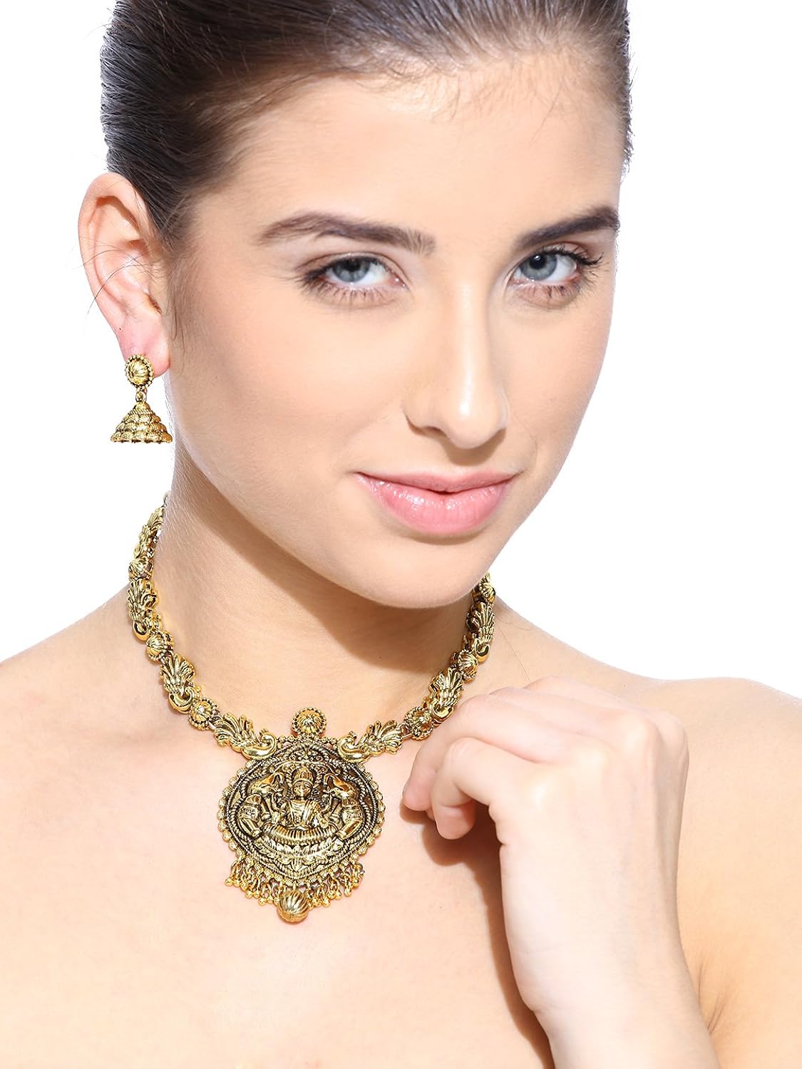 zaveri pearls goddess shilp shastra haram antique necklace set-zpfk4128