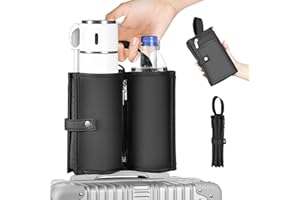 WIROTA Luggage Cup Holder Travel Drink Bag for Suitcase Portable Foldable Luggage Drink Caddy With Handle, Fits Roll on Suitcase Handle, Gifts for Flight Attendants Creative Travel Accessories (Black)
