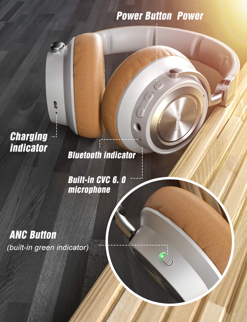 Boltune Noise Cancelling Headphones, [Upgraded] Bluetooth Headphones