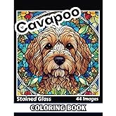 Stained Glass Coloring Book: Adorable Cavapoo designs for Teens, Adults and Seniors. Images with some grayscale for added depth and dimension.