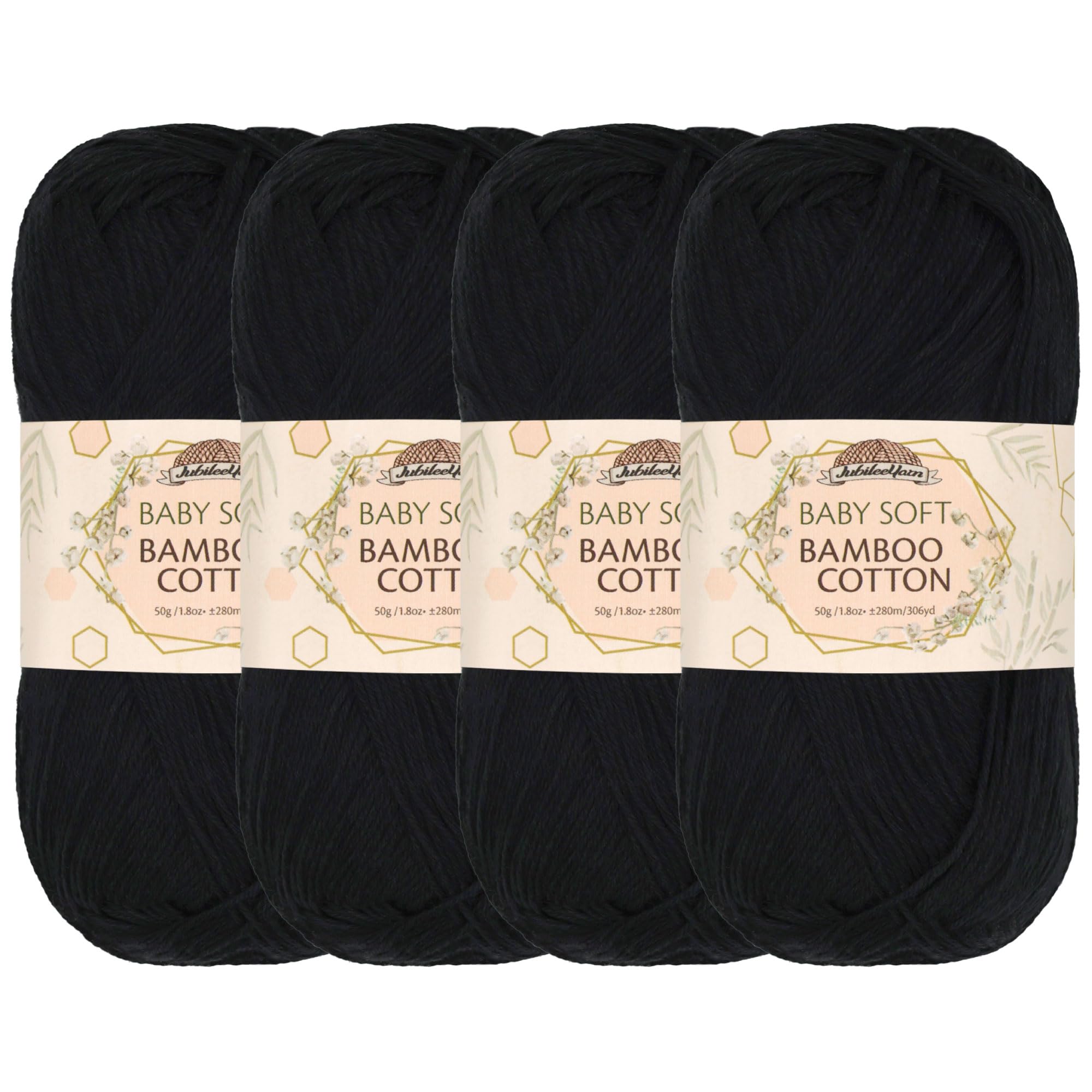 JubileeYarn Baby Soft Bamboo Cotton Yarn - 50g/Skein - Midnight Black - 4 Skeins — image 1