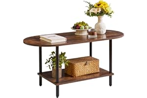Aibiju Rustic Coffee Table Small Coffee Table, TV Centre Table Stand 35 * 16 * 17", 2-Tier Oval Wood Tea Table for Living Room Apartment Rustic Brown YD-012H