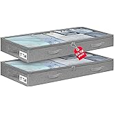 punemi 5 Inches High Low Profile Under Bed Storage Containers,No-Structure,Soft Fabric Zippered Underbed Storage bins for Clothes and Blankets— Fits Under Crib, Couch or Dorm bed,2-Pack,Grey