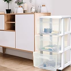 HOMZ Drawer Tower, 3-Tier Clear Plastic Storage