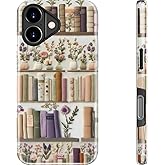 DEENAKIN for iPhone 17 Case Cute,Aesthetic Vintage Floral - Book Shelf,Compatible with Magsafe,Trendy Wildflower Unique Cool Retro Western Slim Silicone Phone Cover for Women Girls