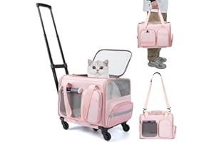 NOBLE DUCK Airline Approved Pet Carrier with Wheels, Foldable Rolling Cat Dog Carrier with Wheels Telescopic Handle for Outdoor Vet Visits, Cat Carrier Travel Bag for Cat Dog Under 20 lbs