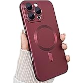 ankofave Magnetic for iPhone 16 Pro Max Case, with Camera Lens Protector, Compatible with Magnetic, Slim Shockproof Bumper Soft Silicone Metallic Lustre Phone Case for iPhone 16 Pro Max, Wine Red