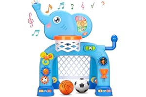 KIZZYEA Toys for 1 2 3 Years Old Boys Girls, Toddler Basketball Hoop & Soccer Goal, Montessori Toy, Interactive Musical Sports Toys with Light, Christmas Birthday Gifts for Baby Kids Age 12-18 Months