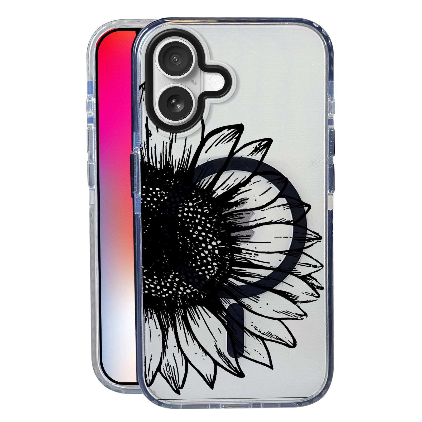 Nimeey Sunflower for iPhone 17 Case,MagSafe Compatible,Matte Soft Slim Shockproof Cover,Anti-Fingerprint,Anti-Yellowing,Anti-Scratch Back,Magnetic Phone Case for Women,Girl,Cute,Girly,Clear