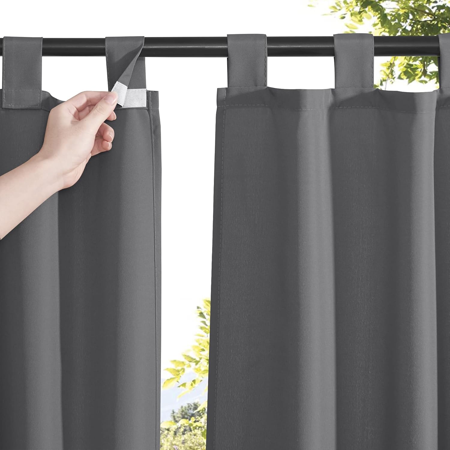 Outdoor Curtains - RYB HOME Indoor Outdoor Curtains, 2 Panels Set Self-Adhesive Top Tap Waterproof Drapes for Pergola, Cabana Sun & Heat Block for Window Decor, Grey, W55 x L84 inches