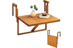 Interbuild Toronto Balcony Folding Deck Table, Outdoor Hanging Railing Bar Table, FSC Acacia Wood, 28 x 23 Inches, Adjustable