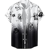 OYOANGLE Men's Casual Short Sleeve Tropical Print Collared Button Down Hawaiian Shirts