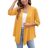 Heymoments Women's Lightweight Open Front Cardigans 3/4 Sleeve Casual Soft Drape Fall Cardigan S-2XL