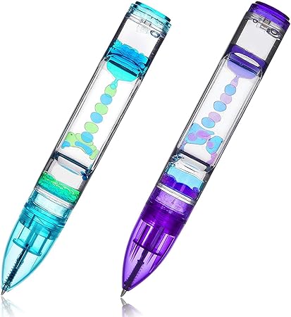 Amazon Com Yue Action Liquid Motion Timer Pen 2 Pack Liquid Timer Pen Multi Colored Fidget Pen For Office Desk Toys Novelty Gifts Novelty Toys Blue Purple Set Toys Games