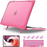 Batianda Heavy Duty Case for MacBook Pro 13 inch 2022 2020 Release A2338 M2 M1 A2289 A2251, Ergonomic Foldable Kickstand (Holds 22lbs) Matte Translucent Shockproof Cover with Spare Parts, Rose