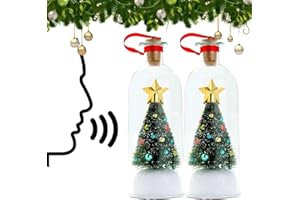 Christmas Tree Message in A Bottle, Recordable Christmas Tree Voice Message Bottle Ornament with Playback Cork, Unique Snowy 