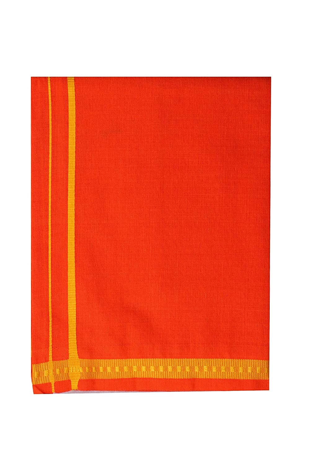 Stylesindia Cotton Single Layer Colored Dhoti 1.8 Meters Length Lungi Sarong with Pentex Border Dhoti Orange