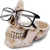 VIPbuy Skull Glasses Holder Stand with Storage Tray , Novelty Eyeglass Holder Rack for Nightstand, Resin Skull Head Sculpture Statue Home Office Desk Decor Gift (White)