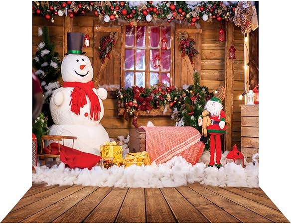 Amazon Sjoloon 10x10フィート クリスマス背景 白雪だるま 木製家 写真背景 ビニール写真スタジオ小道具 バックペーパー 背景布 通販