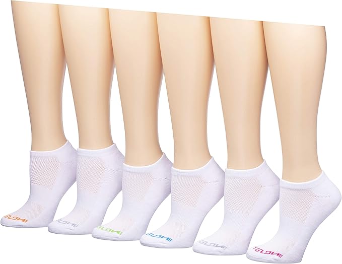 Body Glove Womens Low Cut Athletic Socks White Multicolor (pack of 6