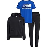 New Balance 3Pc Sweatsuit for Boys & Toddlers - Pullover Hoodie, T-Shirt, Jogger, Kids Soft Cotton Blend Fleece (2T-12)