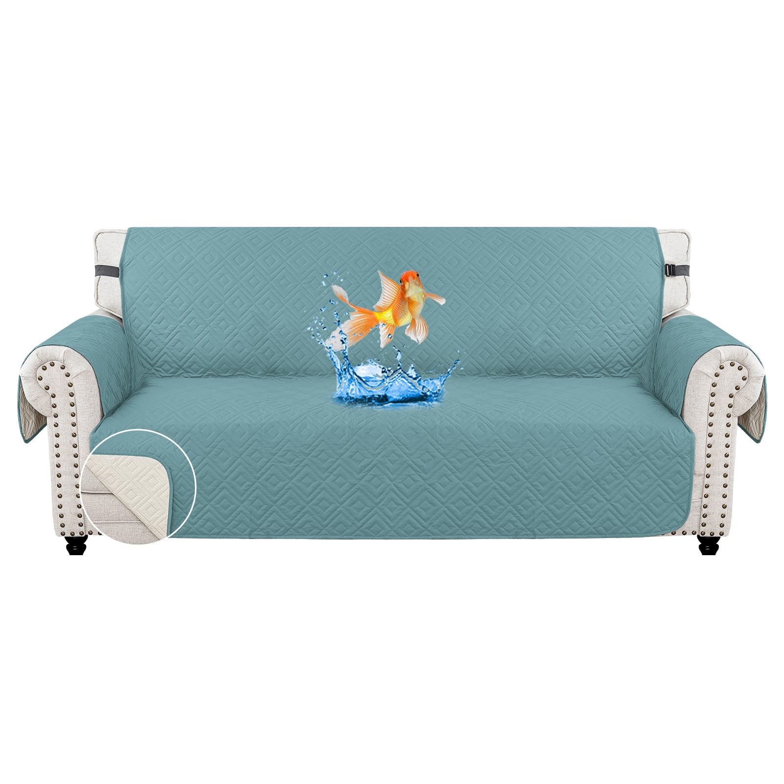 MAXIJIN Sofa Covers Waterproof Sofa Slipcovers Non-Slip 3 Seater Sofa Protectors with Elastic Straps Reversible Universal Couch Covers for Dogs, Pets, kids (Light Blue, 3 Seater)