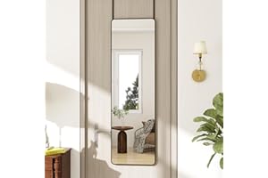 TinyTimes Full Length Mirror Over The Door, 14'' x 48'' Door Hanging Mirror, Full Lengrth Wall Full Body Mirrors Mounted/Hanging/Leaning, Rounded Corner, Black