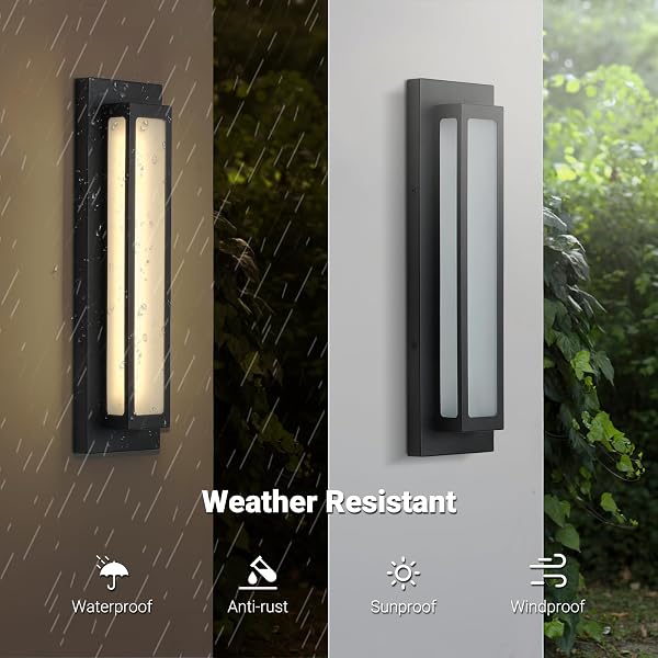 CALOKES MODERN LED OUTDOOR WALL SCONCE, 16W 3000K BLACK GEOMETRIC EXTERIOR LIGHT FIXTURE, WATERPROOF WALL MOUNT LIGHTING FOR FRONT DOOR, GARAGE, PATIO, AND HOUSE – 2 PACK