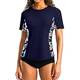 SANTINY Rash Guard for Women UPF 50+ Bathing Suit Sun Protection Short Sleeve Swimsuit Top Quick Dry Swim Shirts for Women
