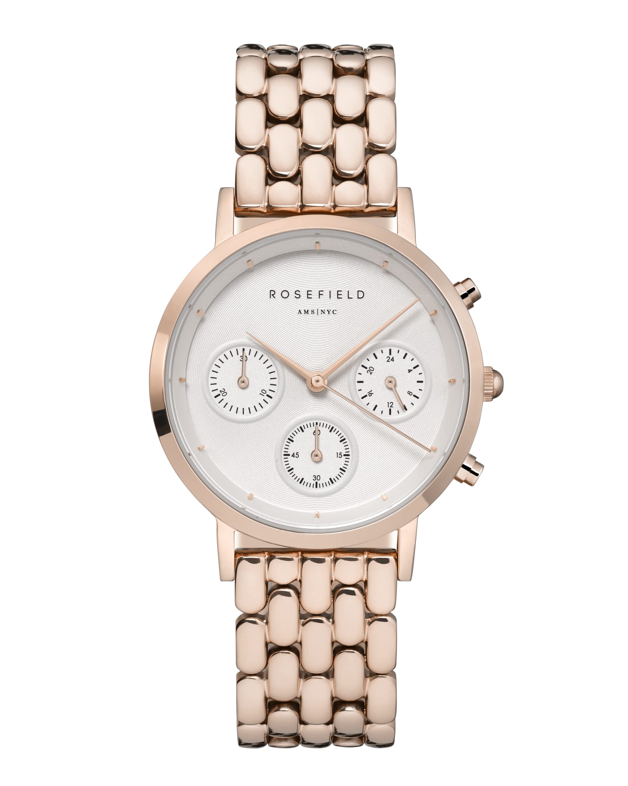 Rosefield Women's Watch The The Gabby: Rose Gold 33mm Round Case with White Dial and Rose Gold Strap - NWR-N91