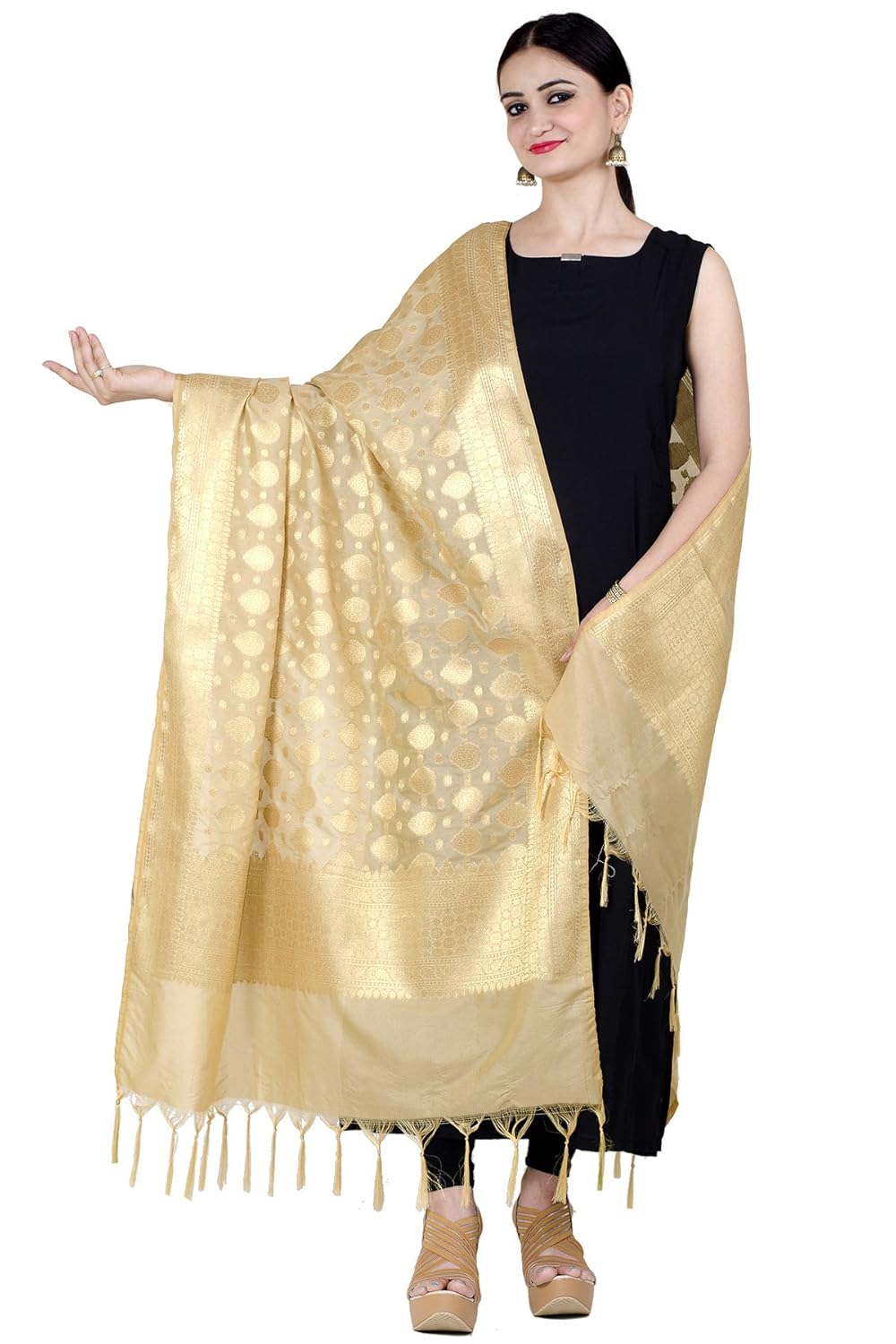 chandrakala women's kataan silk blend zari work banarasi dupatta(d162)