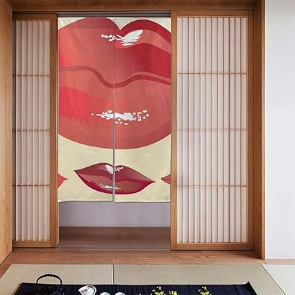 Amazon のれん おしゃれ 目隠し 暖簾 和風 唇 くちびる 2 玄関カーテン ロング 遮光 断熱防寒 間仕切り のれん 玄関 キッチン リビング 飲食店 出入り口 幅86cm 丈143cm のれん オンライン通販