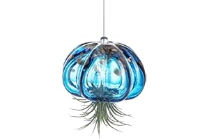 H&D HYALINE & DORA Blown Glass Jellyfish Hanging Air Planter, Cute Blue Jellyfish Air Plant Holder Gifts for Women Room Garden Wedding Party Decor (No Plants)