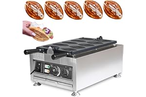 Mvckyi Strange Shape Waffle Maker with Removable Plates, 5pcs Commercial Abalone Shaped Waffle Maker Machine Electric, Rotating Waffle Irons Non-stick, Stainless Steel, for Restaurant, Snack Bar