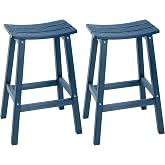 LAHAAP Weatherproof Bar Stools Set of 2, 28" Height Outdoor Bar Stools | Holds up to 400 lbs, Saddle Seat, Bar Height Stools for Patio, Garden, and Kitchen Island, Blue