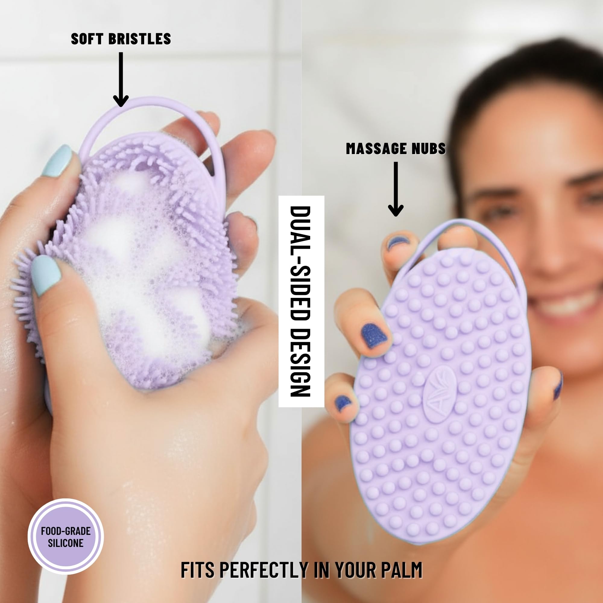 Silicone Body Scrubber for Shower - Gentle Exfoliating Back Scrubber with Soft Bristles - Avilana Premium Dual Sided Bath Brush Massage - Loofah Alternative for Sensitive Skin - Gift Women Men
