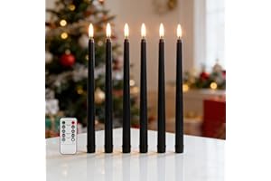 Ni-JASW Black Flameless Taper Candles with Remote, Flickering LED Candlesticks Battery Powered Set of 6
