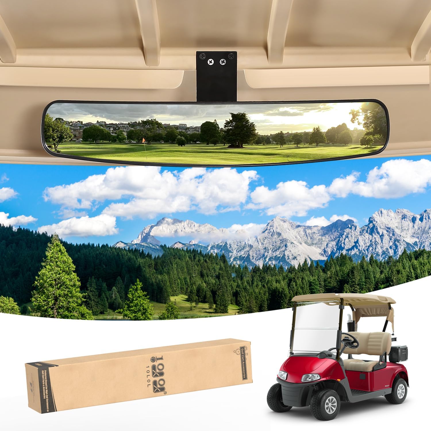 10L0L Universal Adjustable Golf Cart Rear View Mirror, Rotatable Safe 270 Rotation 16.5" Extra Wide Convex Mirror for Yamaha, EZGO, Club Car