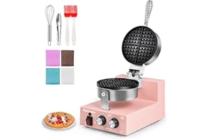 Popfoodex Commercial Waffle Maker for Restaurant, 110V Electric Waffle Maker w/Non-stick and 122–572°F Adjustable Temp, 1200W Profession Waffle Iron with Timer and Heavy Duty, Hotel Waffle Machine