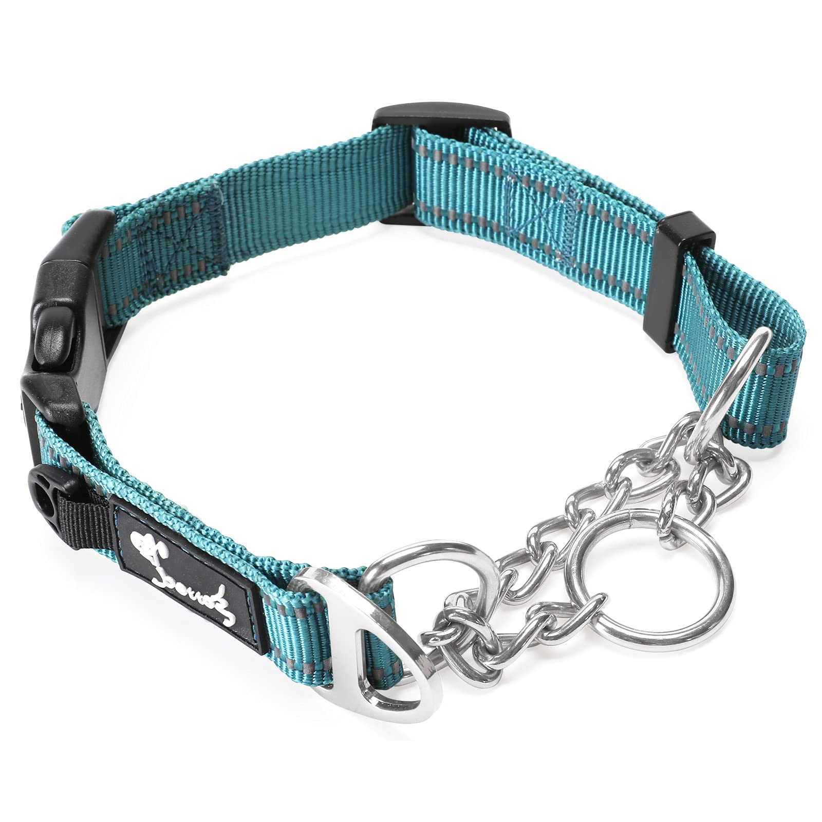 PETTOM Martingale Dog Choke Collar Safety Metal Chain Chew Proof Nylon Half Check Dog Collar, Adjustable Breakaway Buckle Reflective Strong Dog Collar for Small Dogs (S: 37.5-43 CM, Blue)