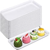 Ziliny 20 Pcs Serving Platters 14 x 6 Inch Rectangle Serving Trays Reusable Food Tray Dishes Dessert Trays Plastic Plates for Wedding Home Table Thanksgiving Christmas Party(White)