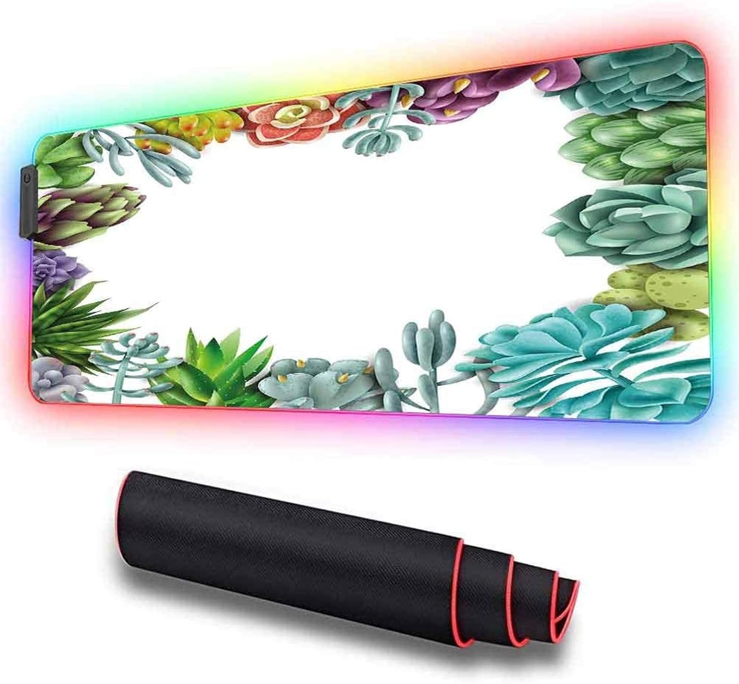 Mauspad, Rahmen mit verschiedenen Sukkulenten, große, kühle RGB-Gaming