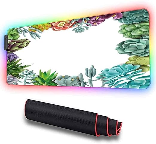 Mauspad, Rahmen mit verschiedenen Sukkulenten, große, kühle RGB-Gaming