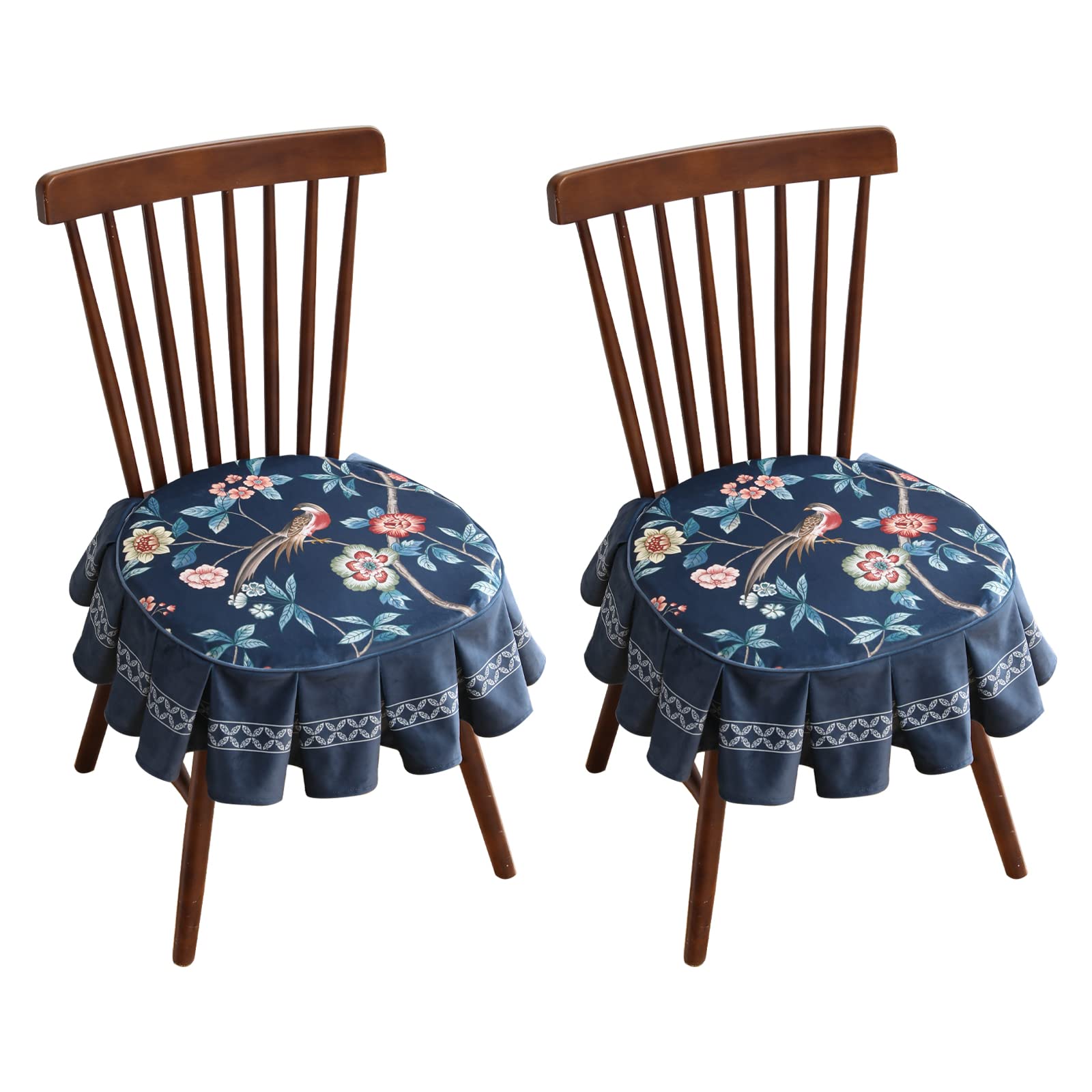 Photo 1 of patdrea Pack of 2 Chair Cushions for Dining Chairs with Ruffled, Blue Chinoiserie Seat Cushion with Ties,Non Slip Chair Pads Decor for Bar Stool Cushions,Indoor Kitchen Chairs, 17.7"x17.7"