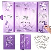 TIACABO Puple Gold Birthday Party Decorations,18" x 12" Creative Birthday Decorations Guest Sign in Book Alternative, for Men and Women of All Ages, Happy Birthday Party Supplies