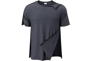 Fififlip Men's Post Shoulder Surgery Shirts Tear Away Recovery Short Sleeve Full Open Side Snap Chemo Shirt Adaptive Clothing