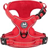 PoyPet No Pull Dog Harness Reflective Vest with Front & Back D Rings L Red
